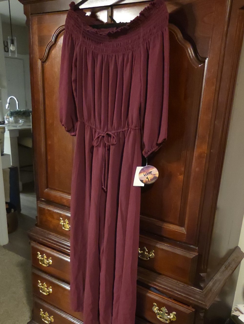 BeBop Off-Shoulder Burgundy Wide-Leg Jumpsuit